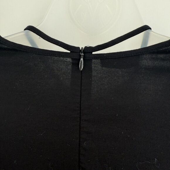 Akris Punto Knit Top Size 10 Cotton Mock Neck Black Pullover Back Zip - Picture 15 of 16